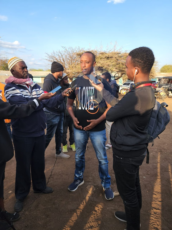 Isiolo Governor candidate Abdi Ibrahim Guyo speaking to the media after casting vote in Wabera polling station, Isiolo North on August 9, 2022