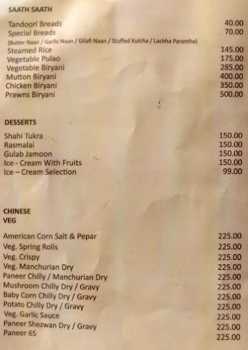 Dhiraj Restaurant menu 