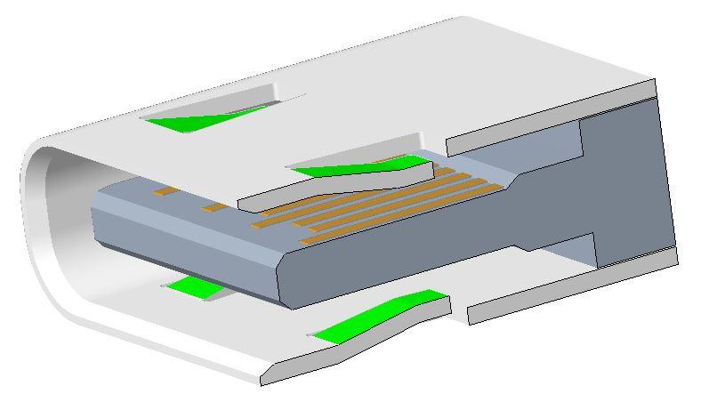 外部屏蔽 Shell 兩面帶有彈片，內部兩面不帶 EMC Pad 設計的USB Type-C Receptacle ----------可認證