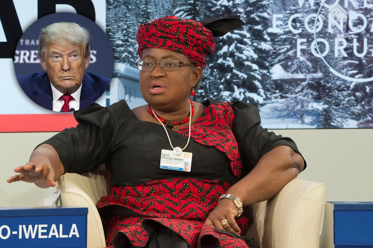 Nigeria's candidate to head the World Trade Organization, Ngozi Okonjo-Iweala, urged U.S. President Donald Trump, inset, or his successor on Wednesday not to leave the Geneva-based body, saying reforms were possible.