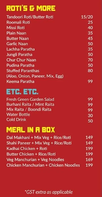 Engineera Da Dhaba menu 