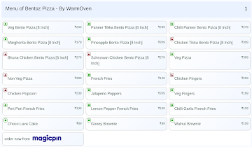 Bentoz Pizza menu 