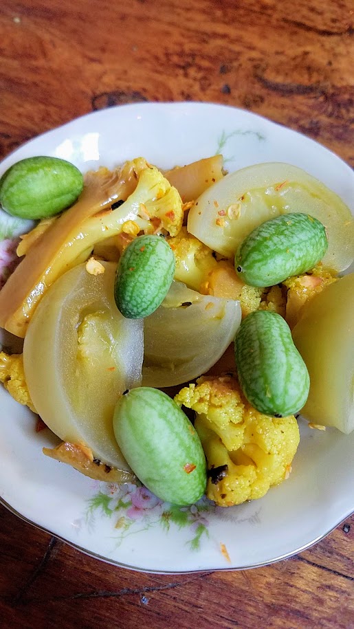 Gado Gado pop up presents food from Bali: fermented green tomato, salted gherkin, and cauliflower pickle