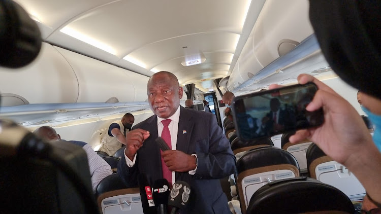 President Cyril Ramaphosa speaks to journalists who have joined him on a week-long tour to Nigeria, Ivory Coast, Ghana and Senegal.