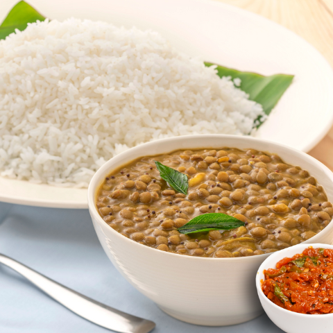 Garlic Masoor Dal With Steamed Rice