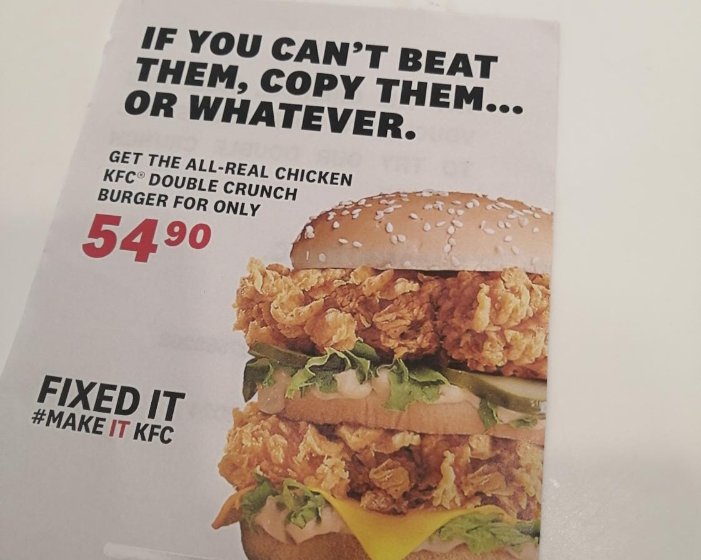 KFC trended on social media this week after taking a jab at McDonald's when marketing its chicken double crunch burger.