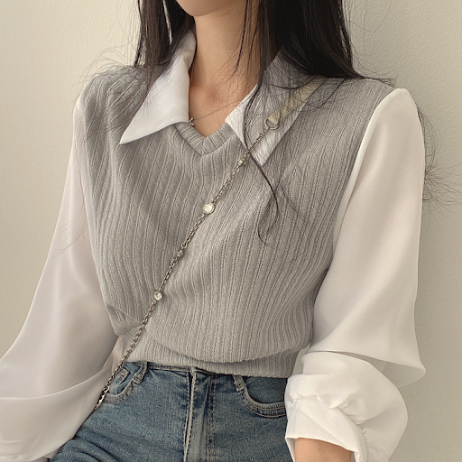 Title 5, French Retro Fashion Knitted Fake Two Pieces St...