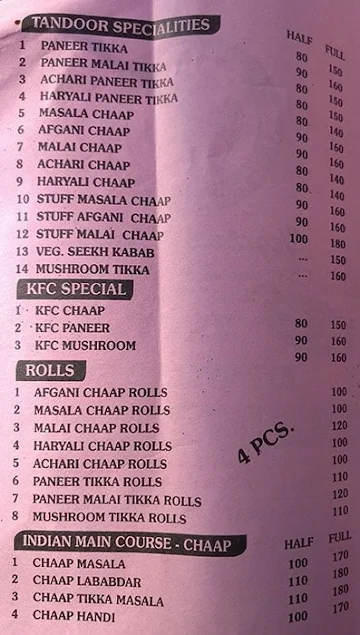 Sai Chaap Corner menu 