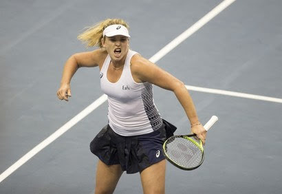 NEWPORT BEACH, CA - JANUARY 27: Jil Teichmann (SUI) and Misaki Doi