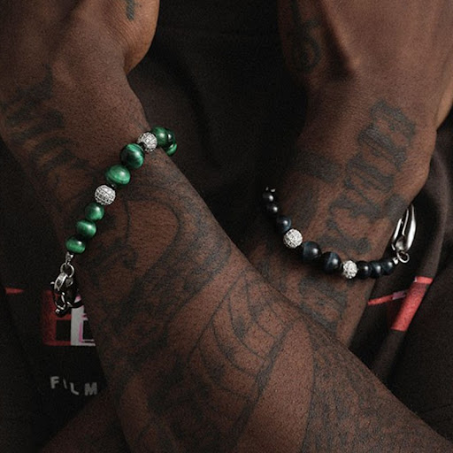 Title 2, Mens Stitching Tiger Eye Obsidian Bracelet. Ex...