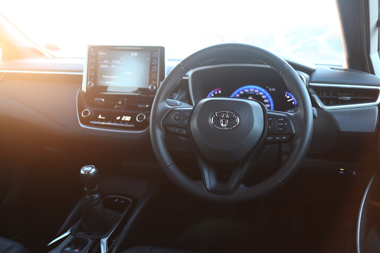 The cabin is refined and comfortable. The touchscreen infotainment system supports Apple CarPlay.