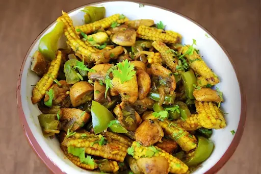 Mushroom, Broccoli And Babycorn In Black Pepper Sauce