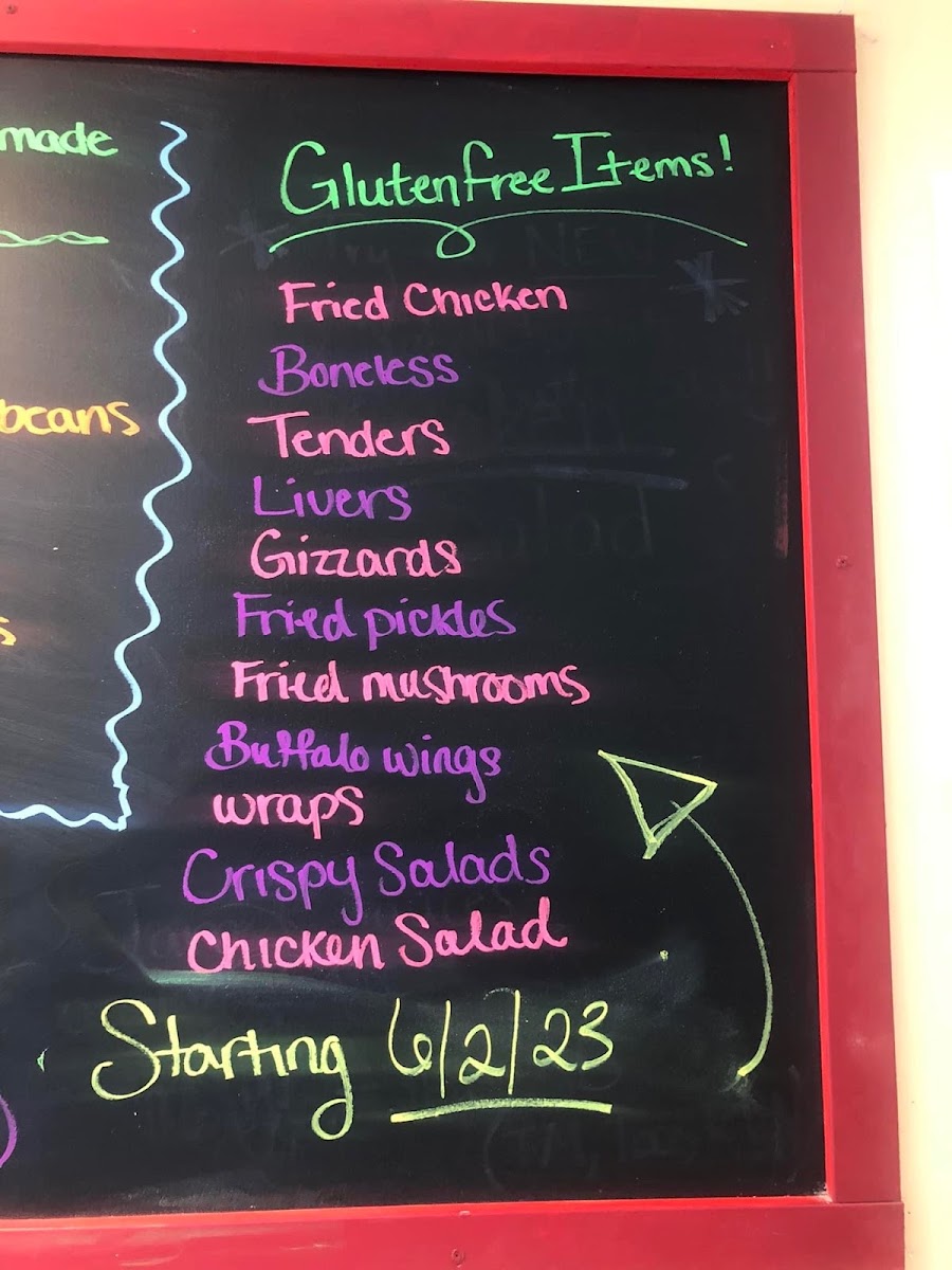 Kick n' Chicken gluten-free menu
