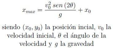 Fórmula del alcance horizontal máximo sin saber el tiempo total de trayectoria en el movimiento parabólico