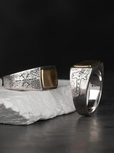 Title 3, Nordic Viking Ring Silver Inlaid Copper A durab...