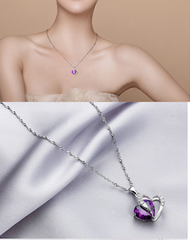 S925 silver amethyst heart crystal - 3