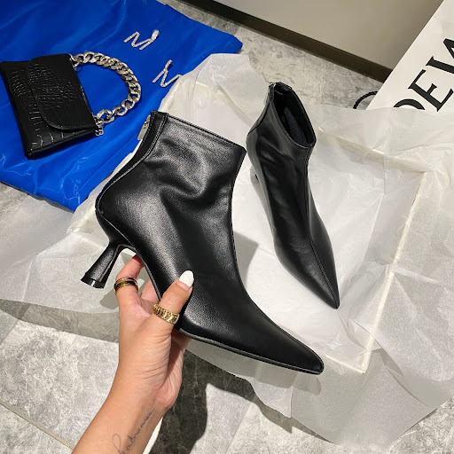 Title 6, Elastic pointed toe stiletto mid-heel short boo...