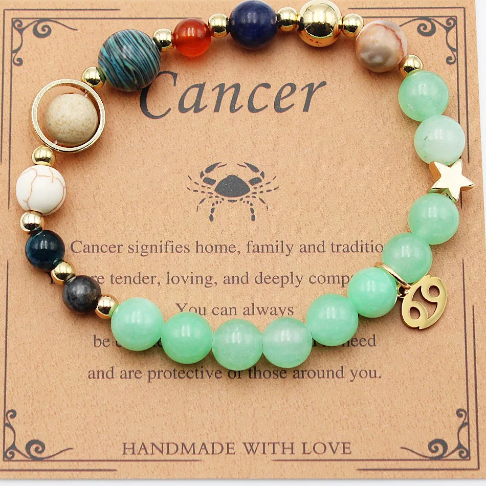 Acht Planeten & 12 Sterrenbeelden Armband met Morganiet