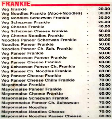 The Frankie Adda menu 