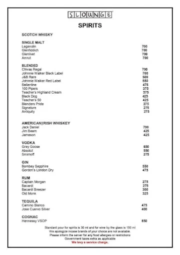 Slounge - Lemon Tree Hotel menu 