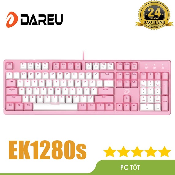 Bàn Phím Cơ Gaming Dareu Ek1280S Pink - White 104Key (Pink Led, Blue/ Brown/ Red D Switch)