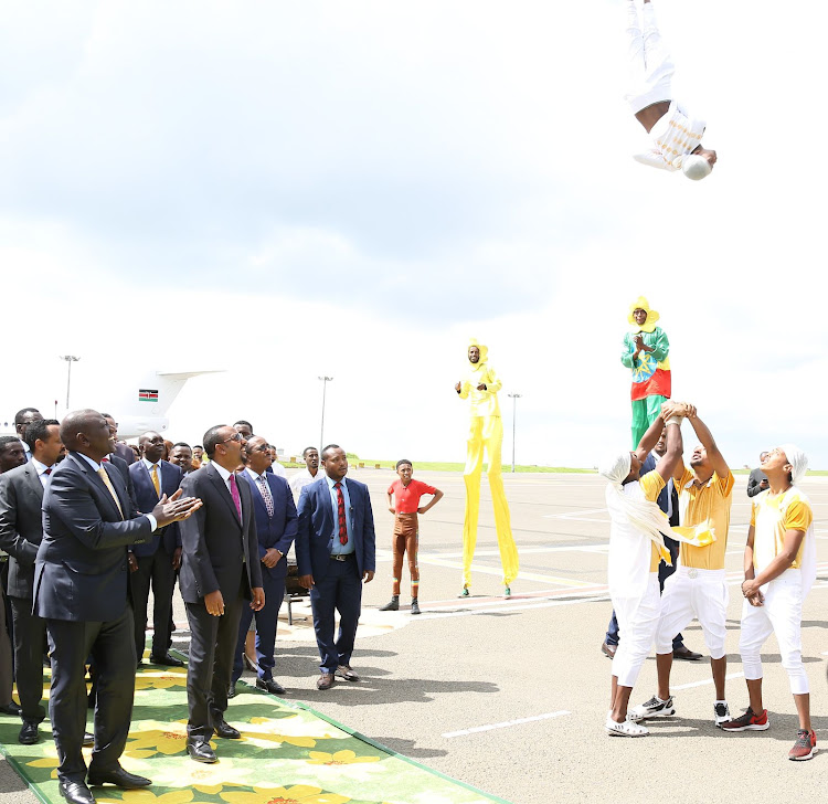 President William Ruto being entertained after he arrives in Addis Ababa, Ethiopia on Thursday, October 2022.