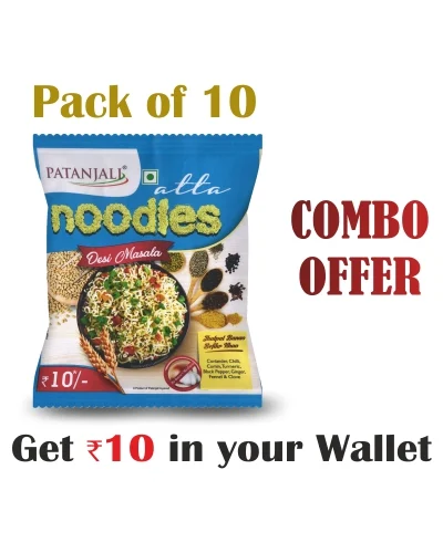 Patanjali Pack Of 10- Atta Noodles Desi Masala 60Gm- Rs 10 Off - 600 gm