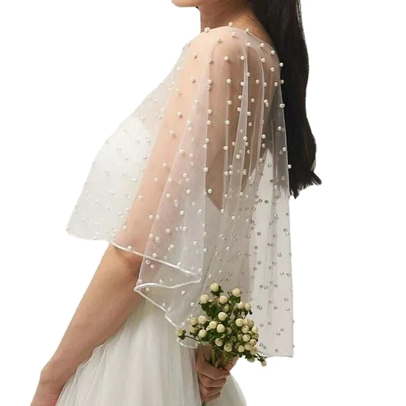 Schlichtes Gaze-Schal mit Lock Edge, kurze Mesh-Perlen, Weiß/Elfenbein Für Eleganz und Stil bei besonderen Anlässen