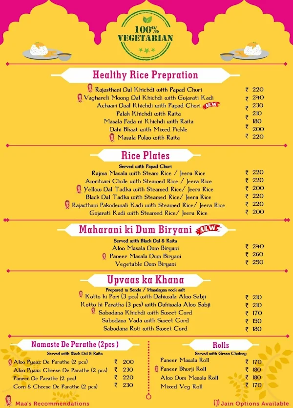 Namaste India menu 