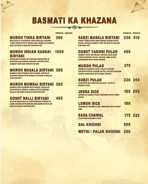 Indian Kadhaai menu 