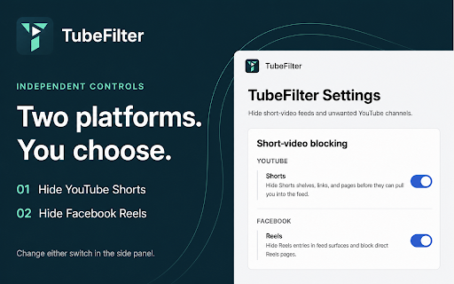 TubeFilter – Block YouTube Shorts & Facebook Reels screenshot 2