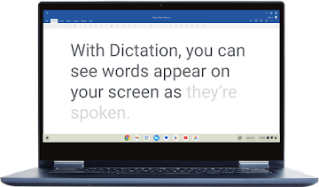 En Chromebook er åpen og viser funksjonaliteten for diktering.