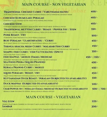 Authentic Kerala - Taste Of Malabar menu 