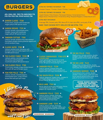 Sandburg Shakes menu 