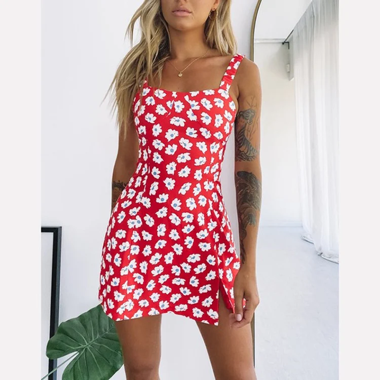 Title 5, Sexy slim floral print sling dress, designed to...