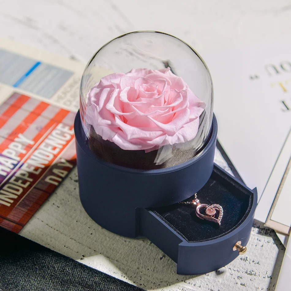 Boîte à Bijoux Ronde Yongsheng Rose avec Collier Cadeau pour Anniversaires et Saint-Valentin Le cadeau parfait pour exprimer votre affection