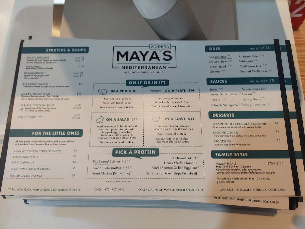 Maya's Modern Mediterranean gluten-free menu