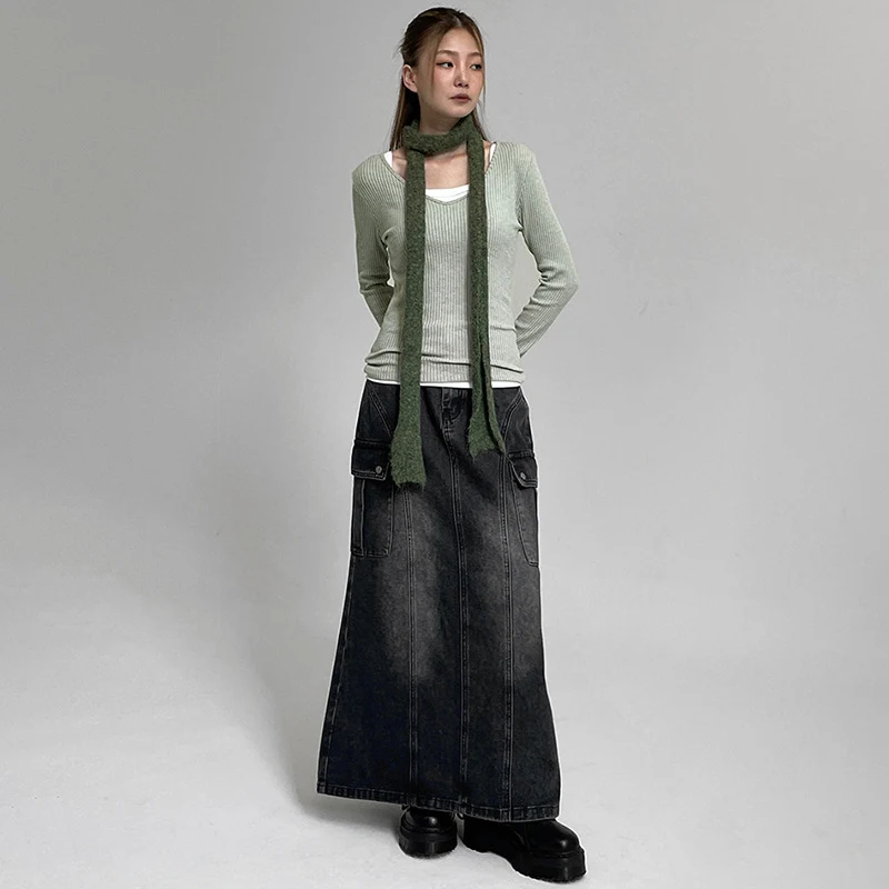 Title 8, Dames denim rok met kleurverandering en split, ...