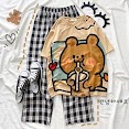Đồ bộ nữ quần caro kate ống rộng phối áo thun nữ form rộng tay lỡ Gấu trà sữa Freesize Molly Urban