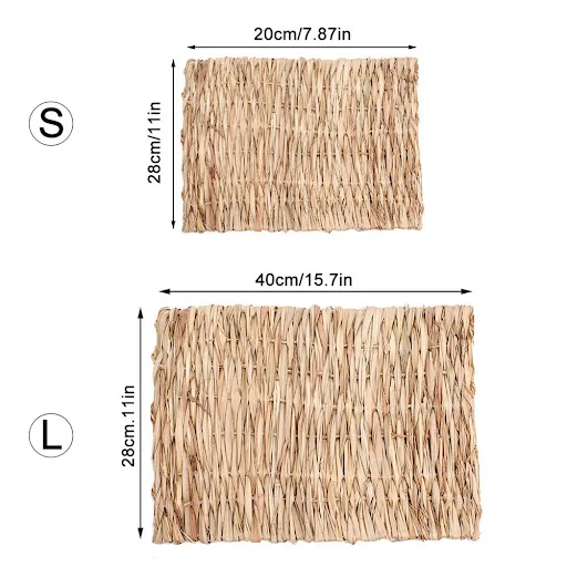 Rabbit Grass Chew Mat Small Animal Hamster Cage Bed House Pad Woven Straw Mat for Hamster Guinea Pig Pet House Cage Acce
