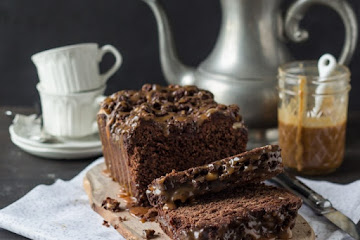 Chocolate Hazelnut Streusel Bread with Salted Caramel Sauce