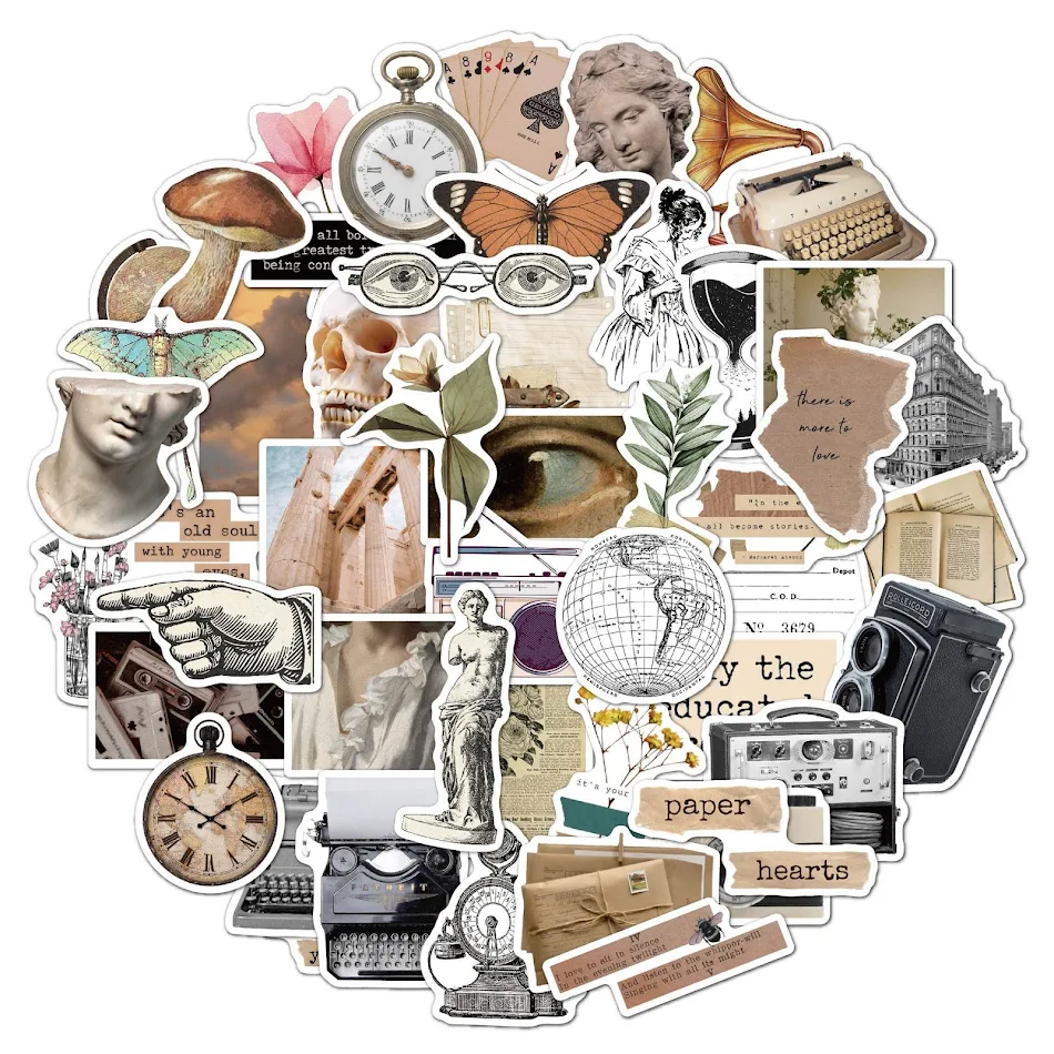 Stickers Rétro Vintage DIY pour Ordinateur et Bagages, 50 Pièces Imperméables, Décoratifs, Style Ancien, Personnalisation Originale