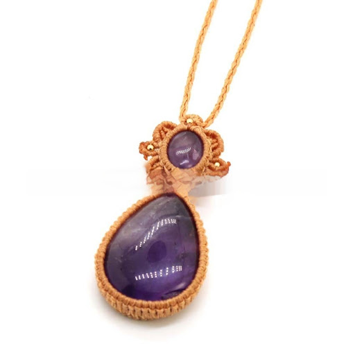 Title 3, Amethyst drop-shaped hand-woven adjustable pend...