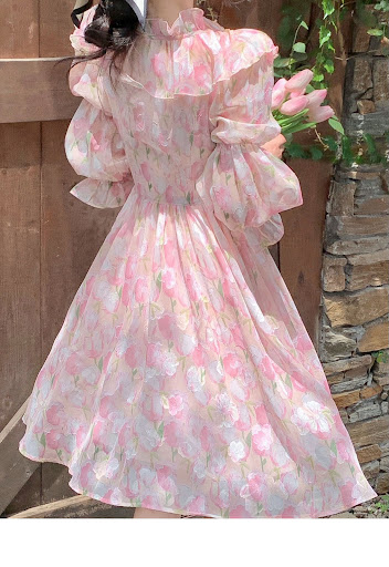 Title 6, Fragmented Flowers Long Sleeve Dress Womens Sp...