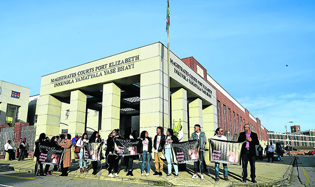 Family and friends of student Jamie Baartzes, hold a picket outside the Port Elizabeth Magistrate’s Court - 20 June 2017