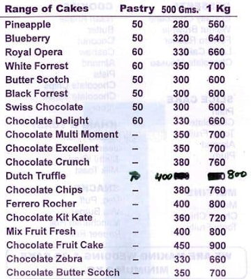 Baker's Zone menu 