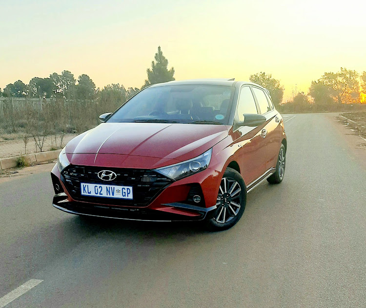 The i20N Line gets a sportier facade than its cousins and two-tone paint. Picture: PHUTI MPYANE