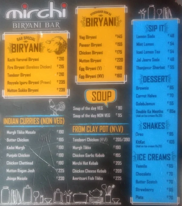 Mirchi Biryani Bar menu 