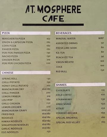 Atmosphere Cafe menu 