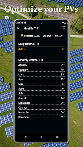 Screenshot Optimal Tilt Angle - PV System